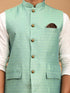 Men's Green Jacquard Nehru Jacket With Kurta Pyjama Set